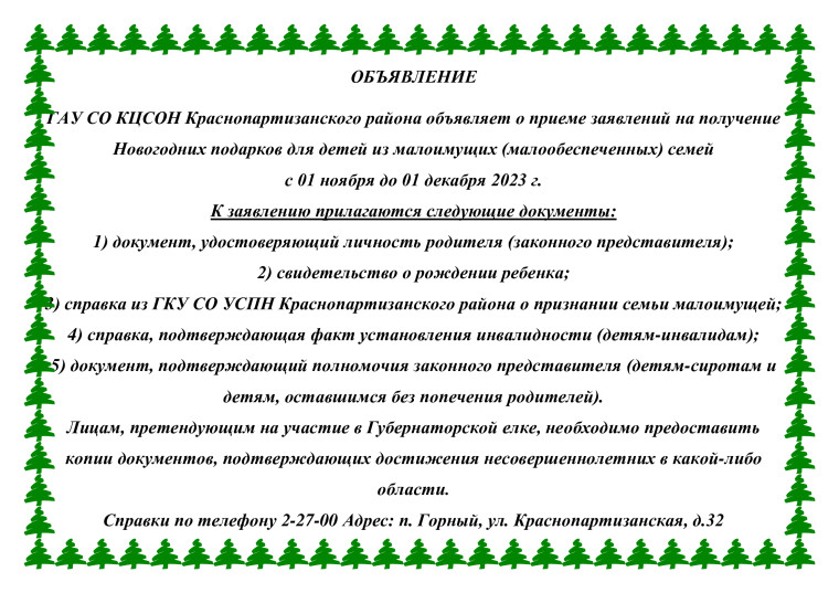 Новогодние подарки в ГАУ СО КЦСОН Краснопартизанского района.